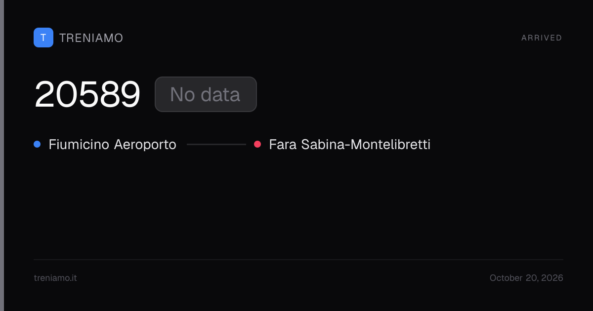 Regionale 20589 today: schedule, delay, stops live | Treniamo