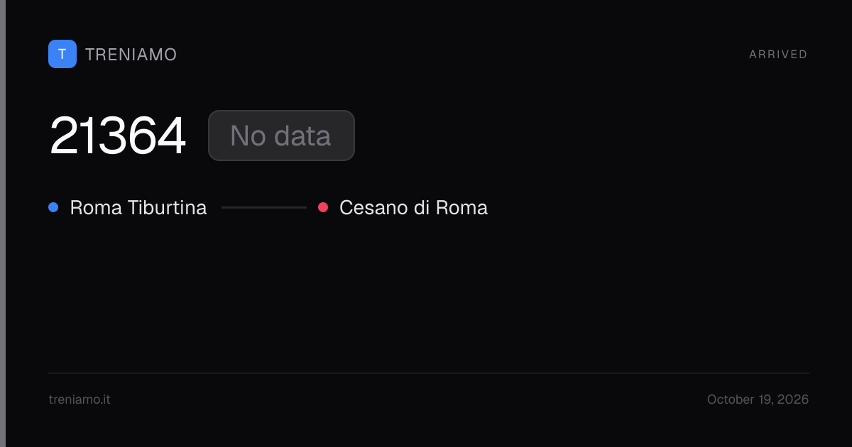 Regionale 21364 today: schedule, delay, stops live | Treniamo