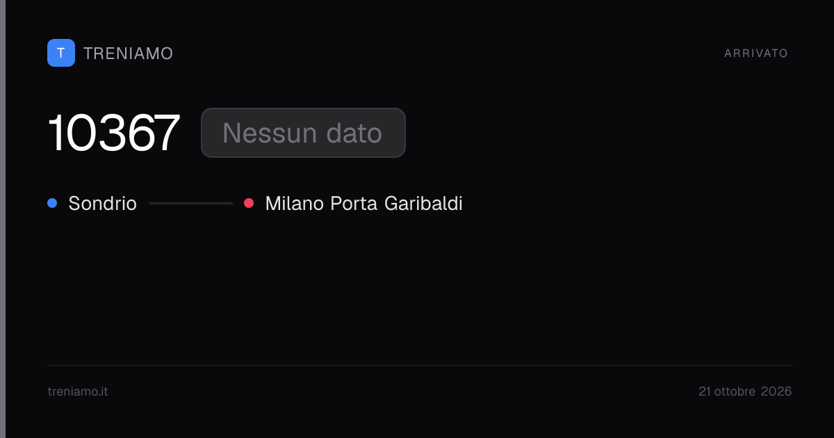 Regionale 10367 oggi: ritardo, fermate, orari in tempo reale | Treniamo