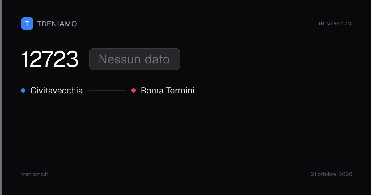 Regionale 12723 oggi: orari, ritardo, fermate in tempo reale | Treniamo