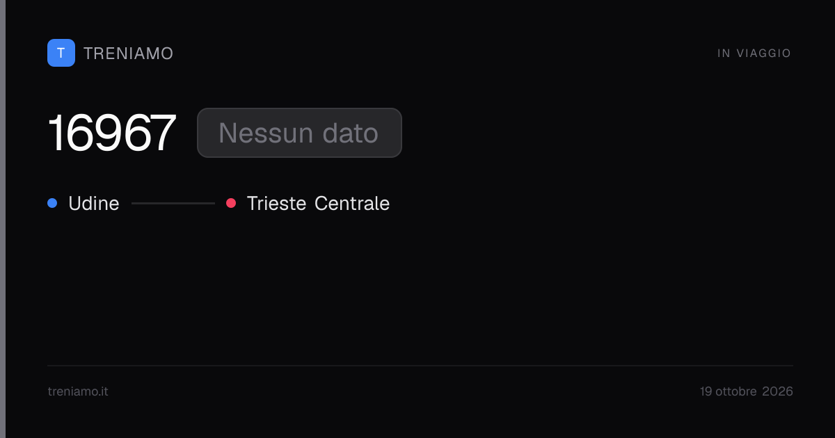 Regionale 16967 oggi: orari, ritardo, fermate in tempo reale | Treniamo