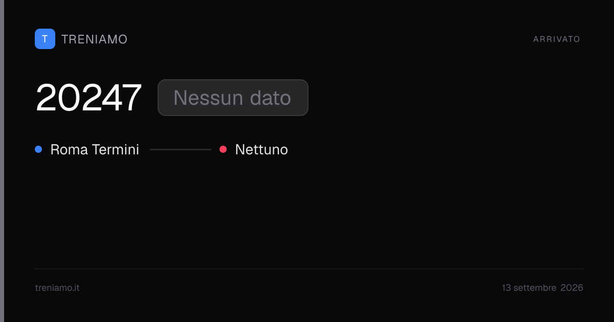 Regionale 20247 oggi: orari, ritardo, fermate in tempo reale | Treniamo