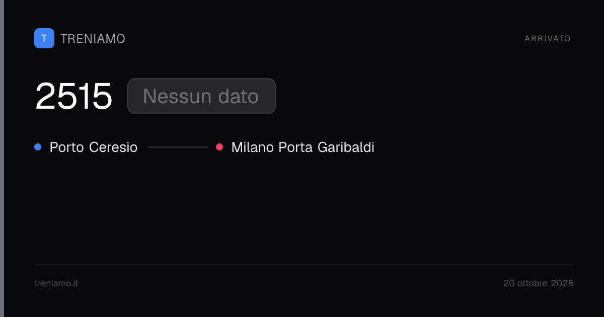 Regionale 2515 oggi: orari, ritardo, fermate in tempo reale | Treniamo
