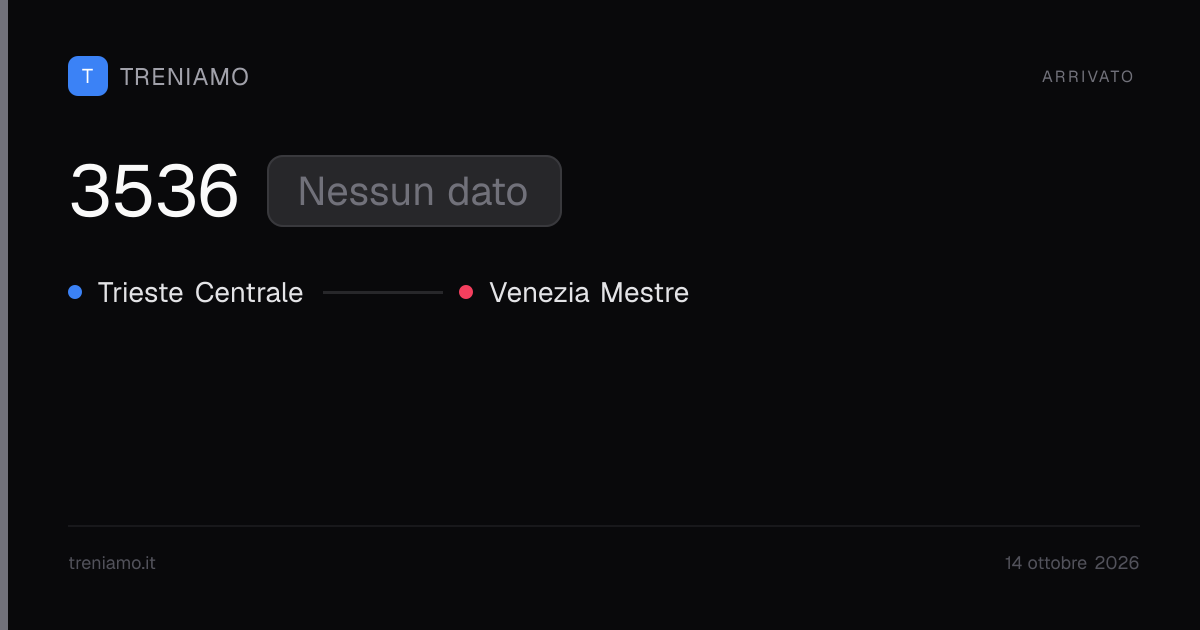Regionale 3536 oggi: orari, ritardo, fermate in tempo reale | Treniamo
