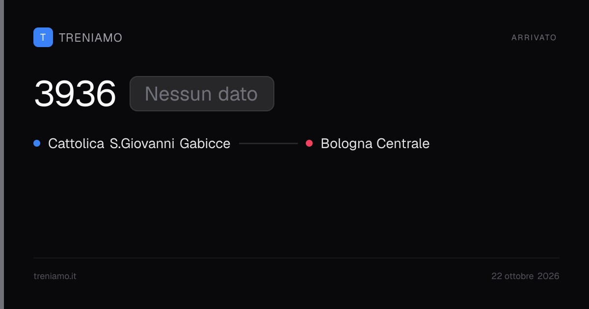 Regionale 3936 oggi: orari, ritardo, fermate in tempo reale | Treniamo
