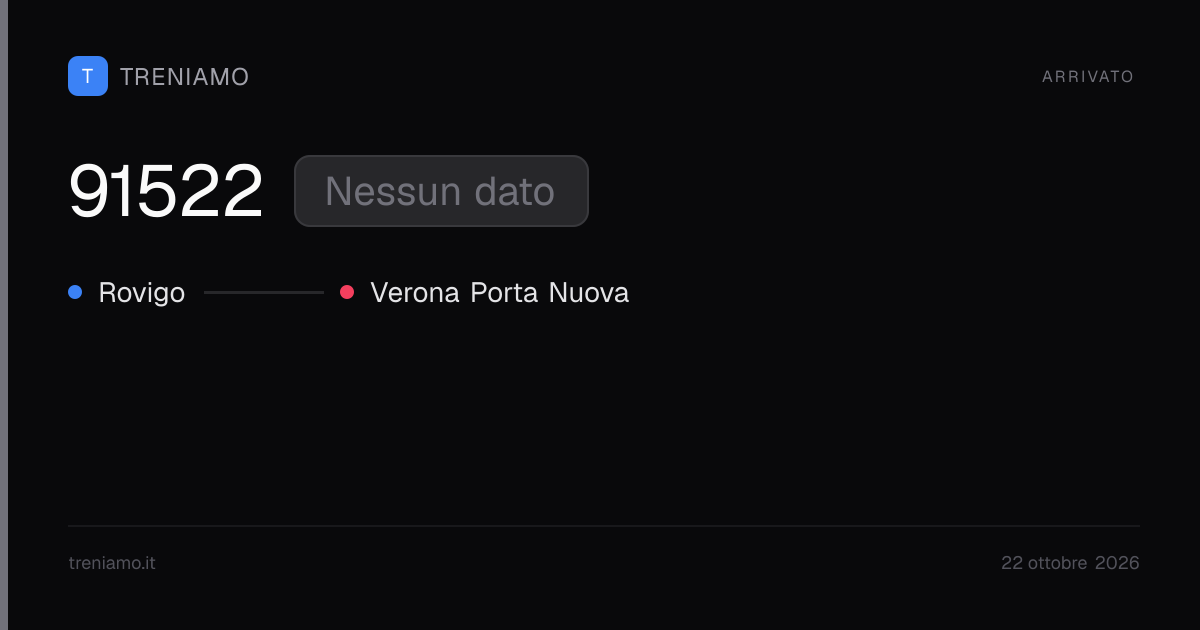 Regionale 91522 oggi: orari, ritardo, fermate in tempo reale | Treniamo