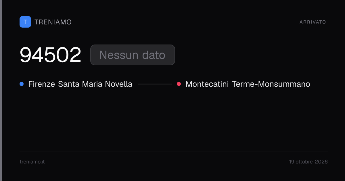 Regionale 94502 oggi: orari, ritardo, fermate in tempo reale | Treniamo