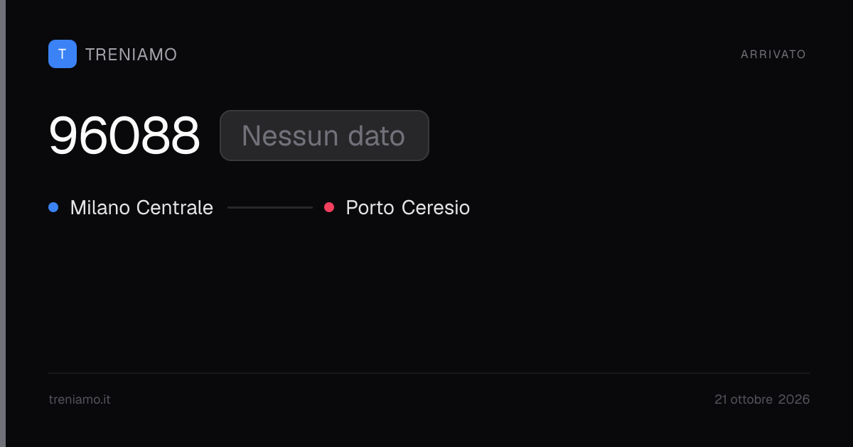 Regionale 96088 oggi: orari, ritardo, fermate in tempo reale | Treniamo
